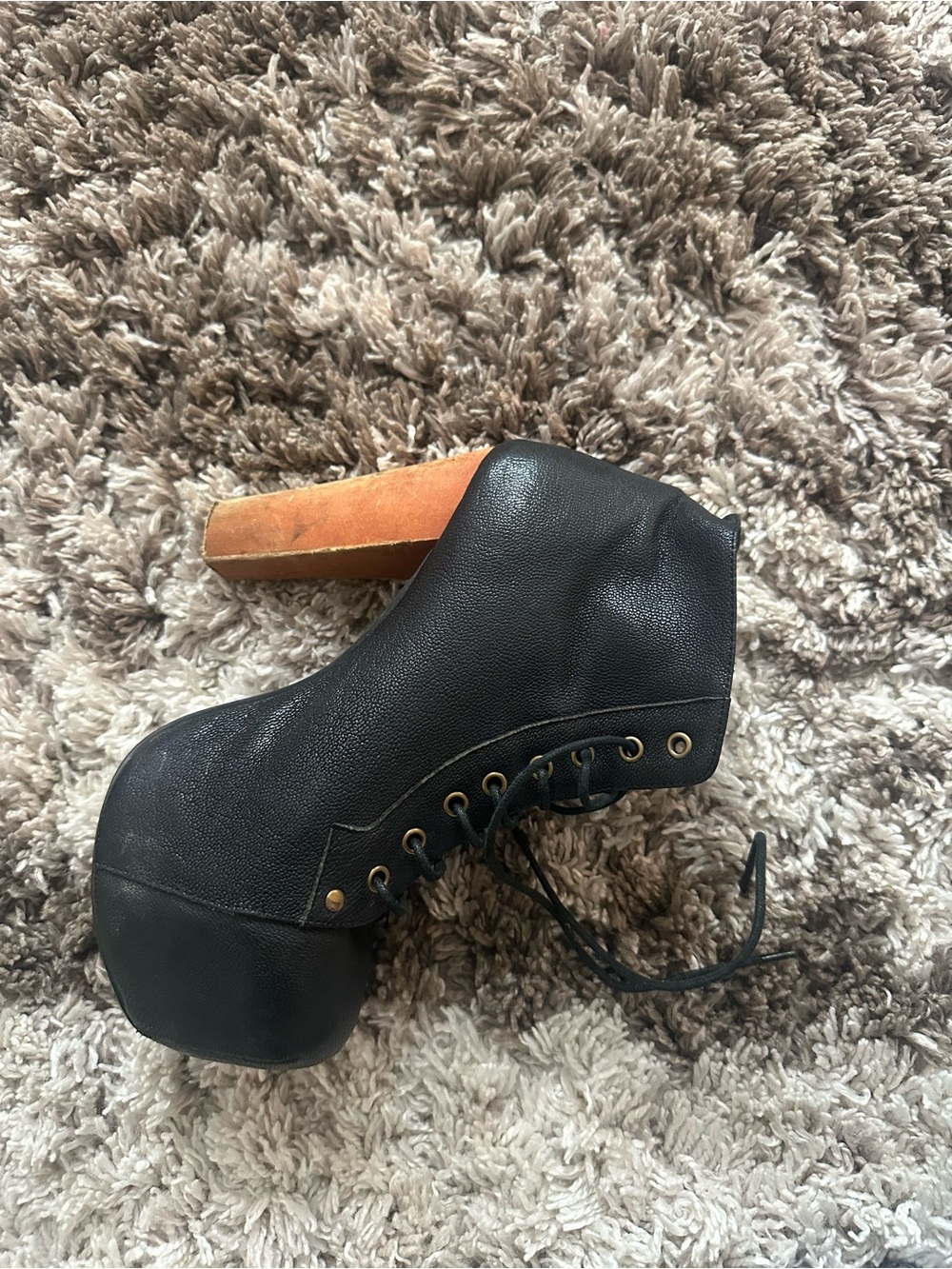 Jeffery Campbell -Black Lace-Up Platform Ankle Boot with Wood Block Heel